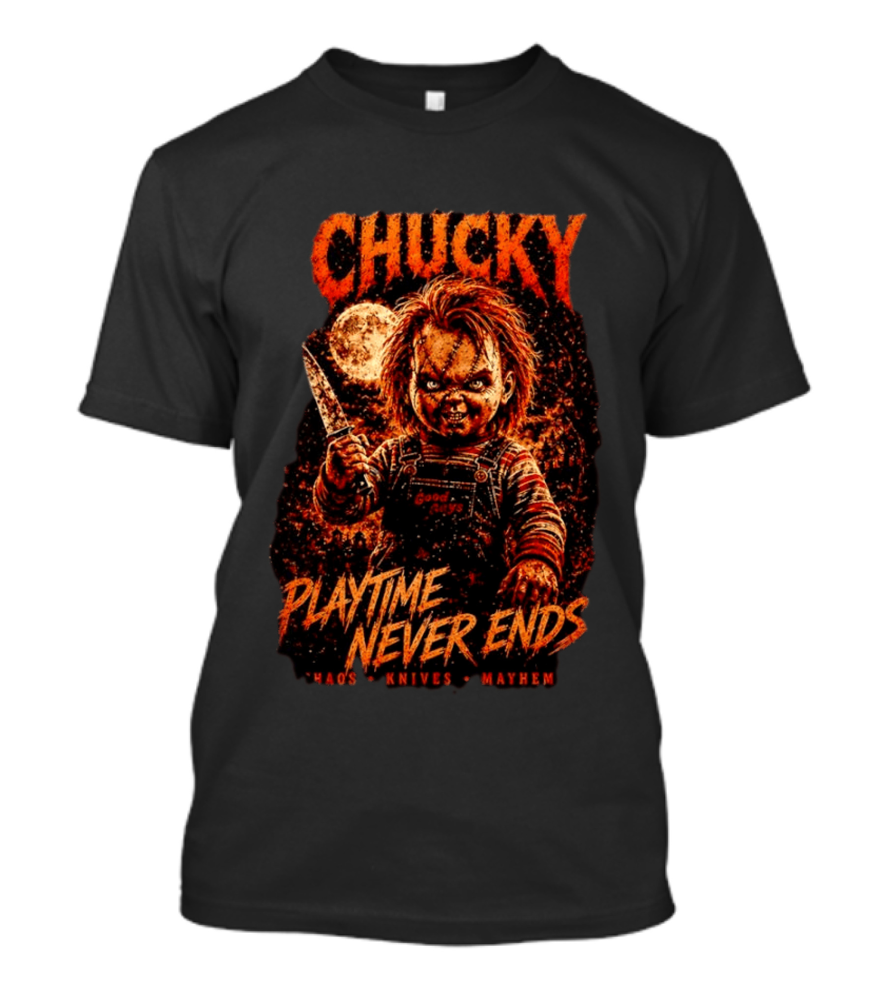 Chucky Playtime Never Ends Chaos Knives Mayhem T-Shirt