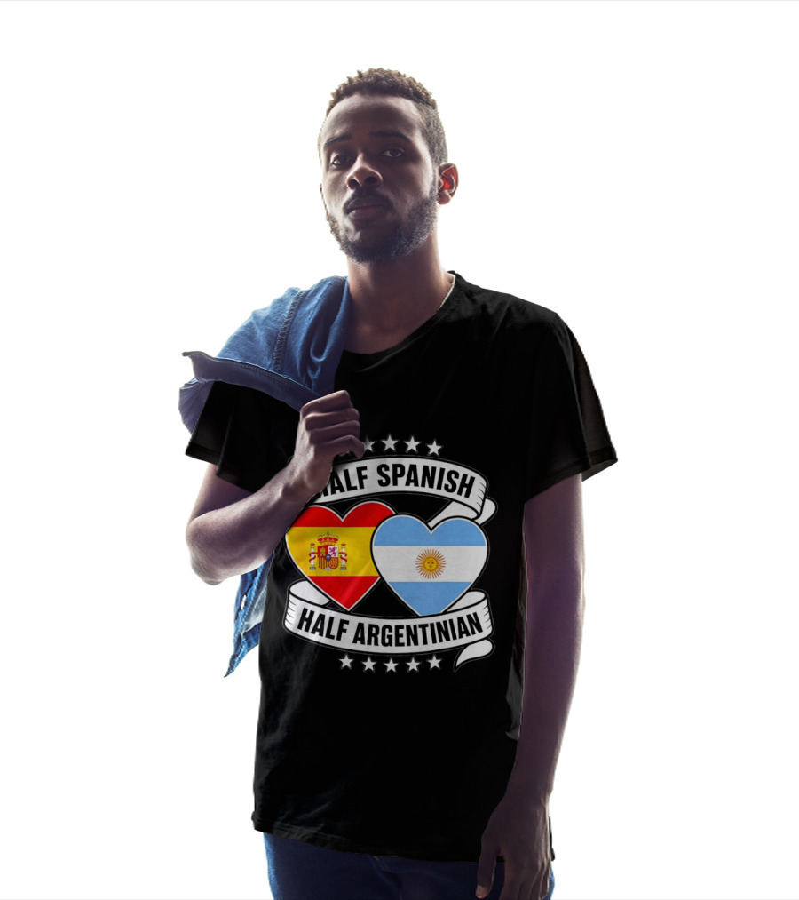 Half Spanish Half Argentinian Heart Flags Banner Star T-Shirt
