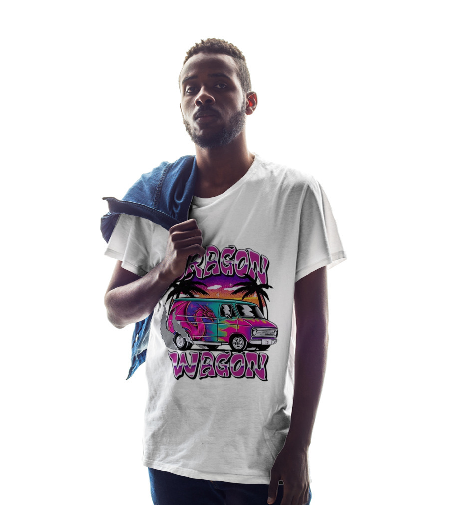 Dragon Wagon Van Tie Dye Sunset With Palm Trees T-Shirt