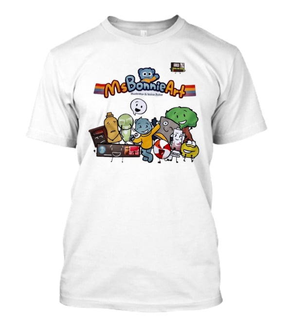 MsBonnieArt Animated Characters And Objects With Bear And Rainbow Accents T-Shirt