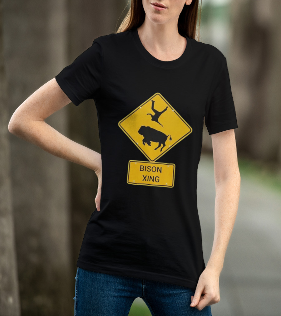 Bison Xing Road Sign With Pedestrian Warning T-Shirt