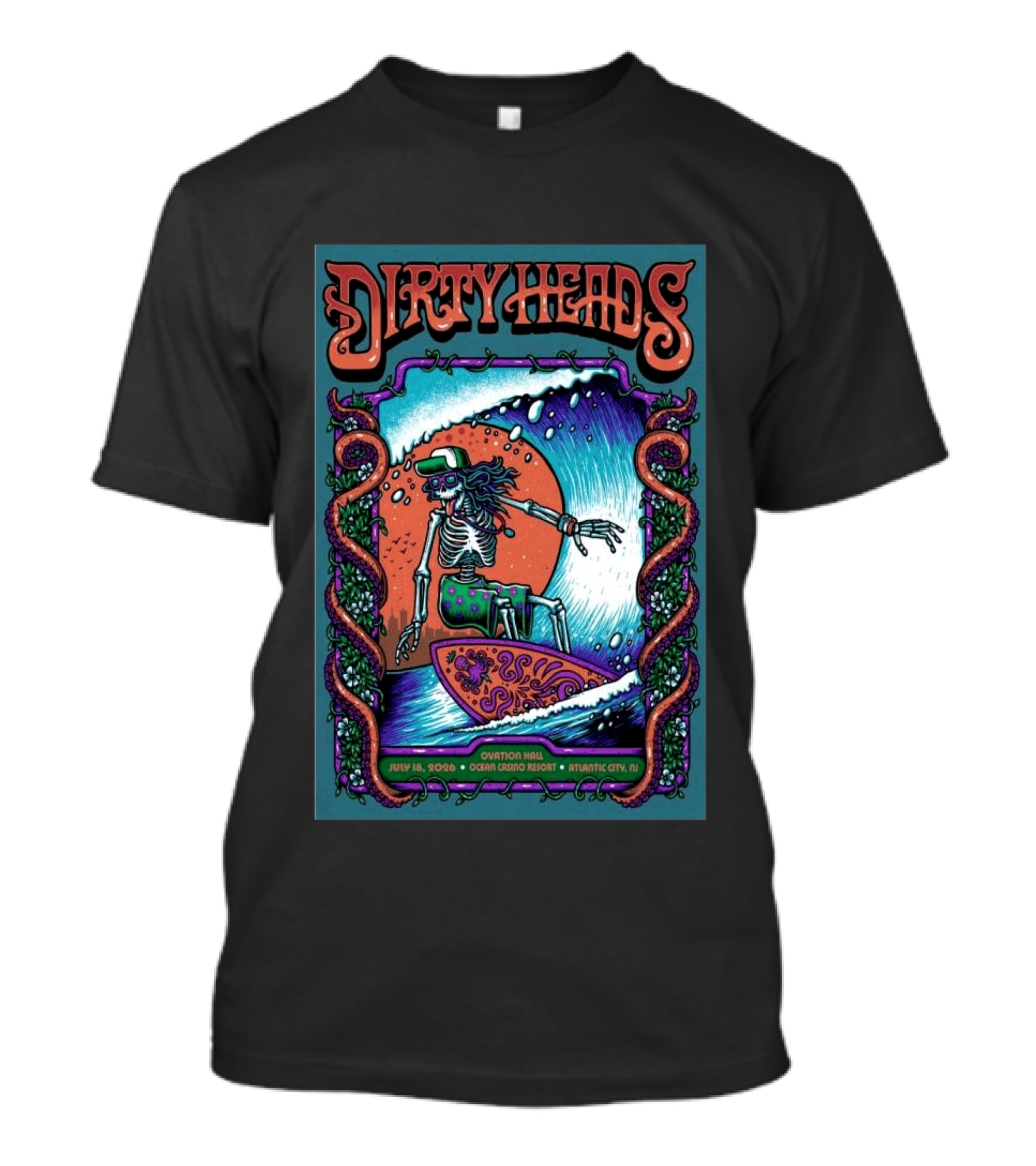Dirty Heads Skeleton Surfing July 18 2026 Ocean Casino Resort Atlantic City NJ T-Shirt