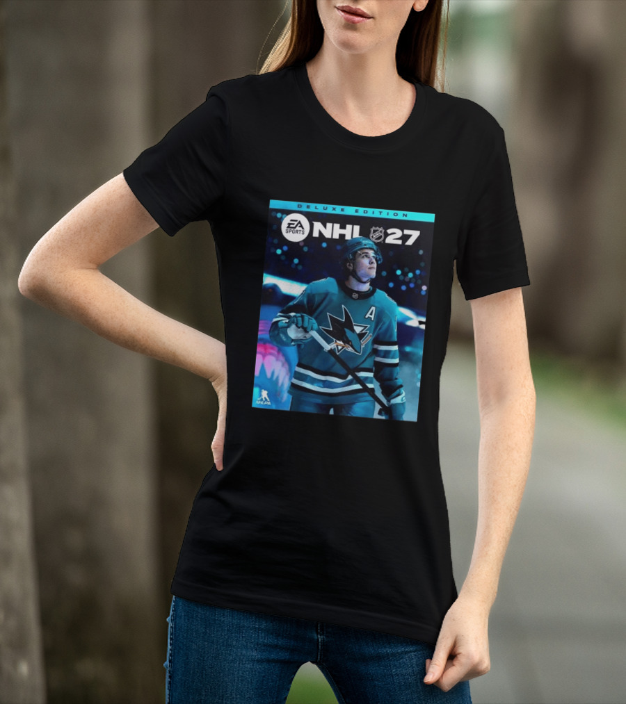 EA Sports NHL 27 Deluxe Edition Macklin Celebrini San Jose Sharks Cover Athlete T-Shirt