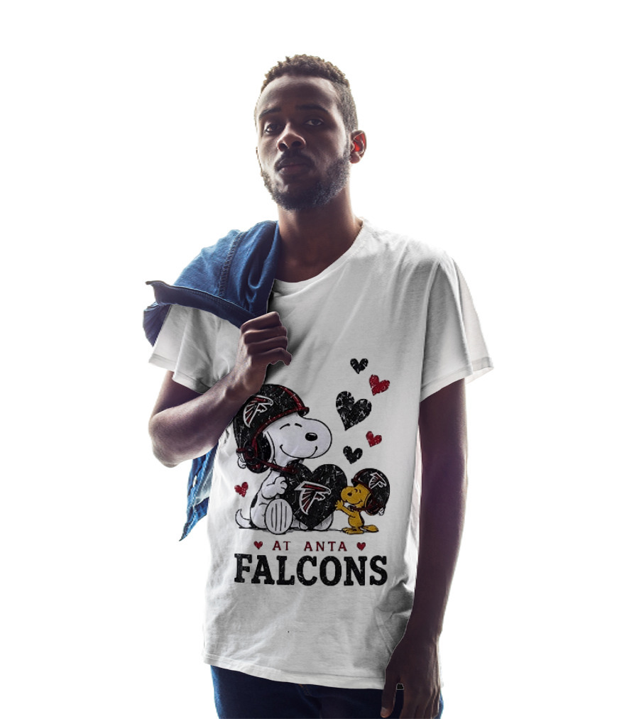 Atlanta Falcons Peanuts Snoopy Woodstock Love Laughter Hearts T-Shirt