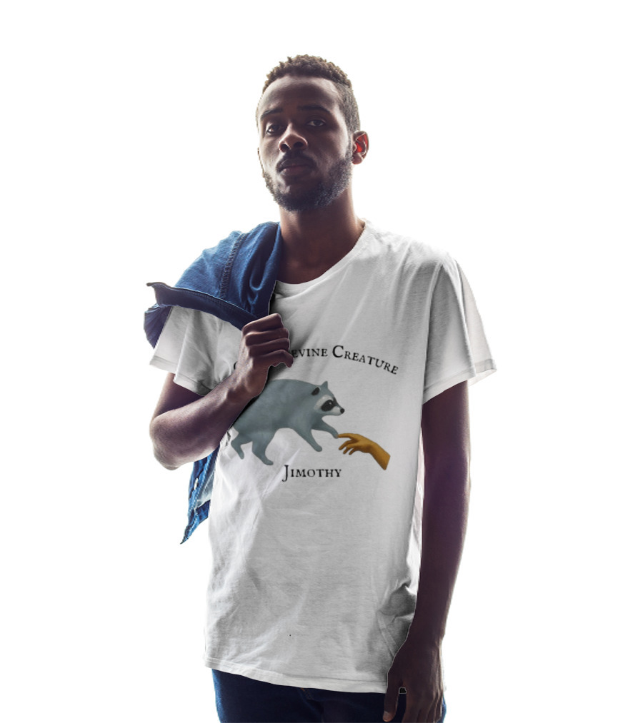 God's Divine Creature Raccoon Jimothy Meme Creation Of Adam T-Shirt