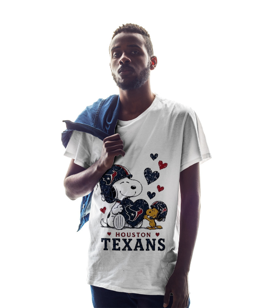 Houston Texans Peanuts Snoopy Woodstock Love Hearts T-Shirt