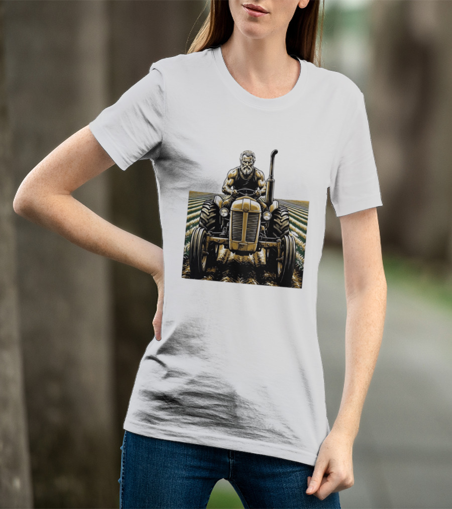 Muscular Farmer Tractor Field T-Shirt