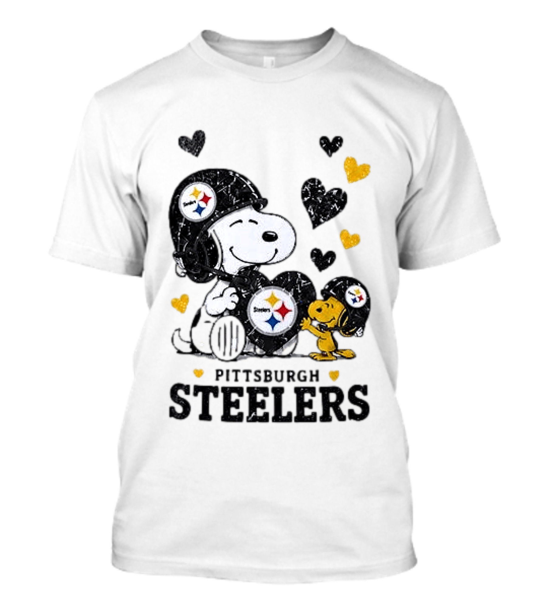 Pittsburgh Steelers Peanuts Snoopy Woodstock Hearts NFL Fan T-Shirt