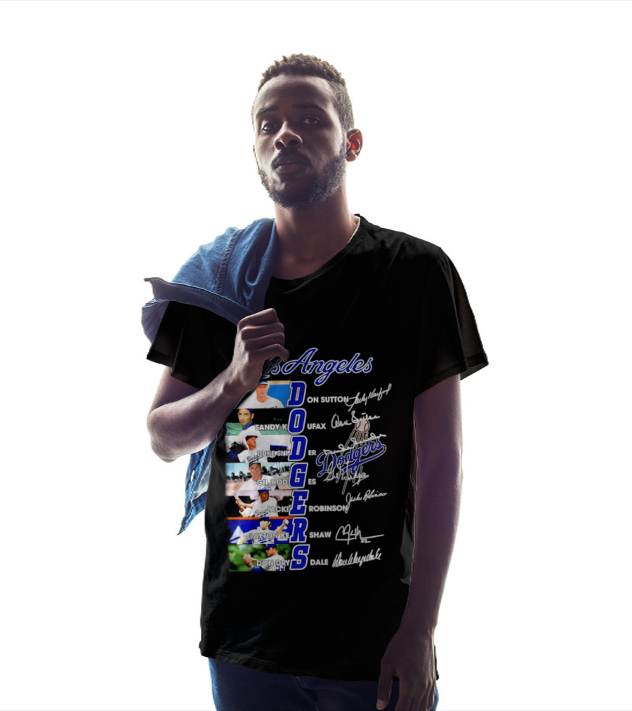 Los Angeles Dodgers Don Sutton Sandy Koufax Duke Snider Gil Hodges Jackie Robinson Clayton Kershaw Don Drysdale Signatures T-Shirt