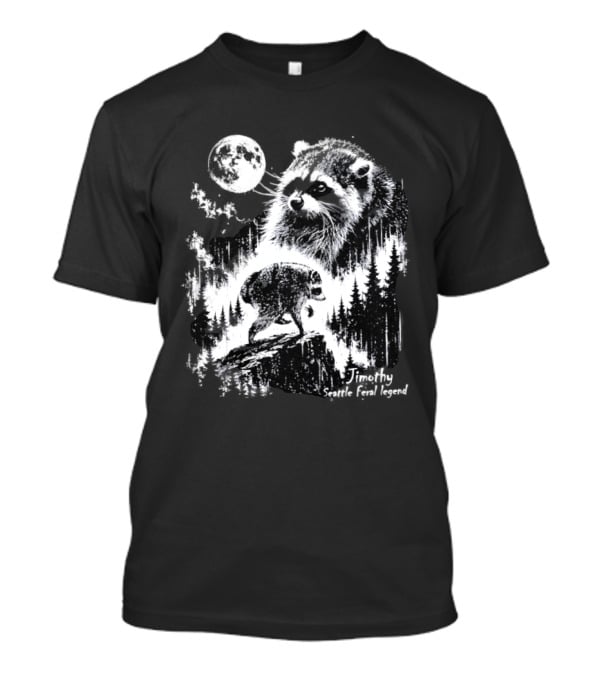 Jimothy Seattle Feral Legend Raccoon Moonlit Forest Wildlife Adventure T-Shirt