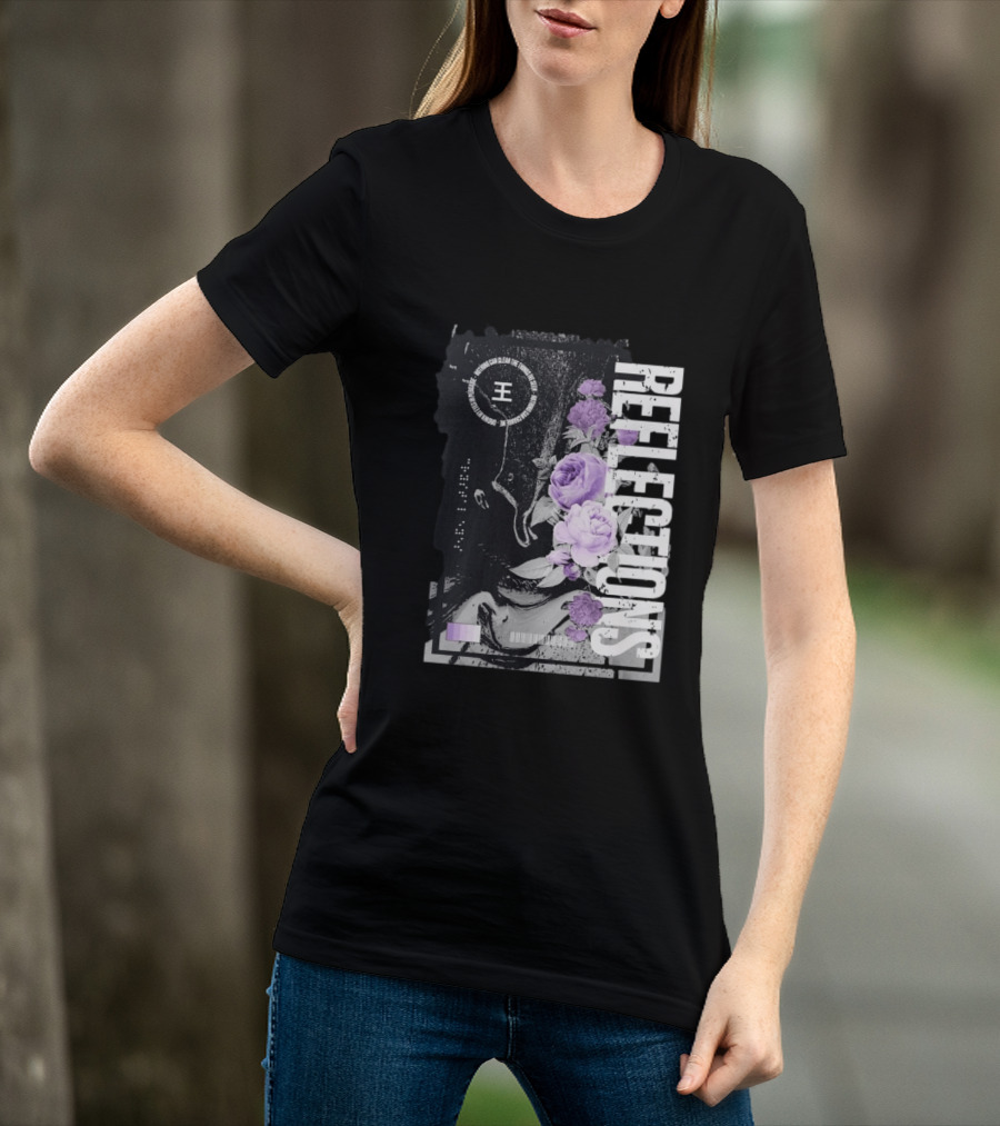 Reflections Peroxide Floral Typography With Purple Roses And Abstract Black And White T-Shirt