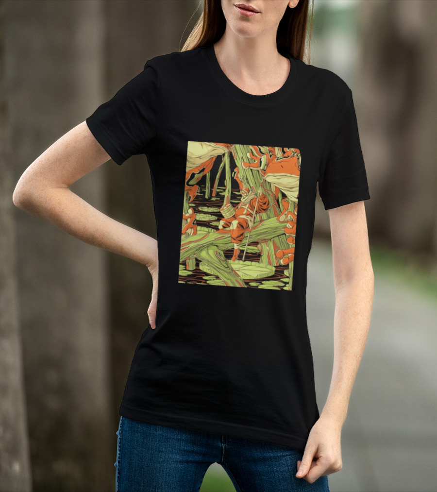 Swamp Explorer With Giant Frogs Wilderness Adventure T-Shirt