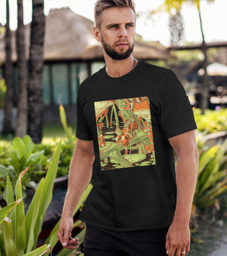 Swamp Explorer With Giant Frogs Wilderness Adventure T-Shirt