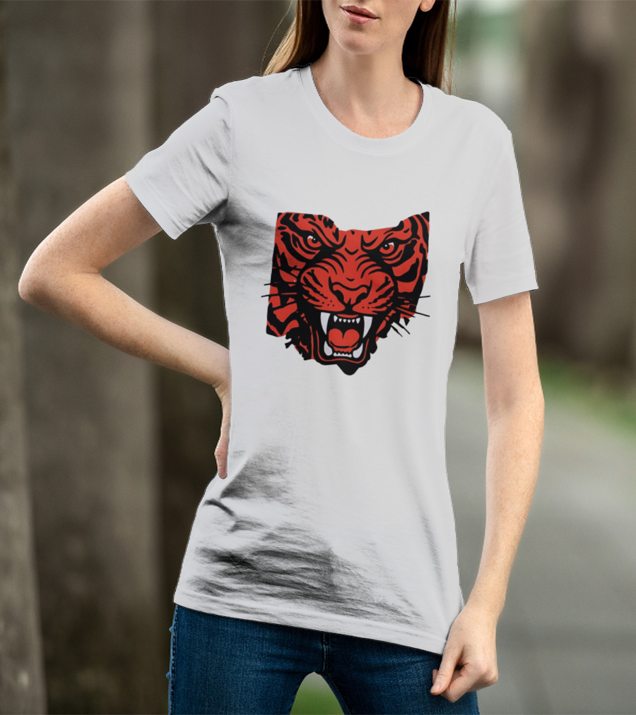 Aggressive Tiger Face Big Cat Animal Fierce Red And Black Tiger Head T-Shirt