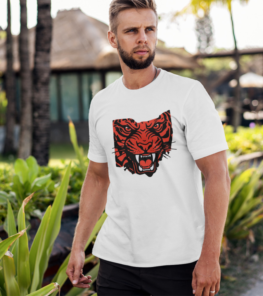 Aggressive Tiger Face Big Cat Animal Fierce Red And Black Tiger Head T-Shirt
