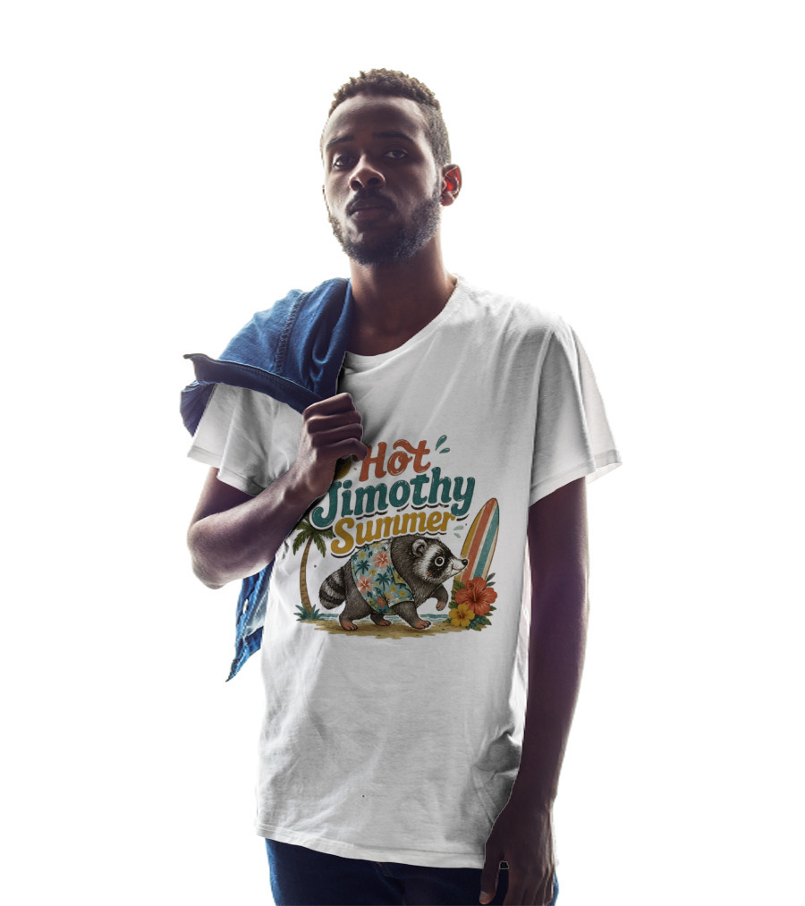 Hot Jimothy Summer Raccoon Tropical Surfing Vibes Vintage Paradise T-Shirt