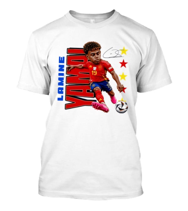 Lamine Yamal No 19 Spain National Team Soccer Star With Signature And Stars T-Shirt