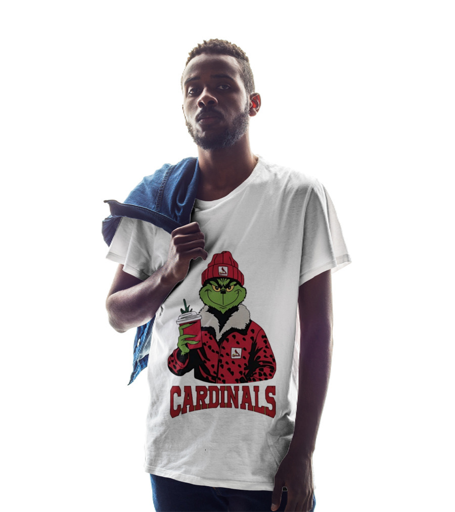The Grinch In St Louis Cardinals Jacket With Coffee Christmas T-Shirt