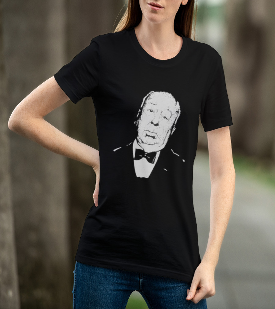 Alfred Hitchcock Staring Silhouette Iconic Filmmaker Style Bowtie T-Shirt