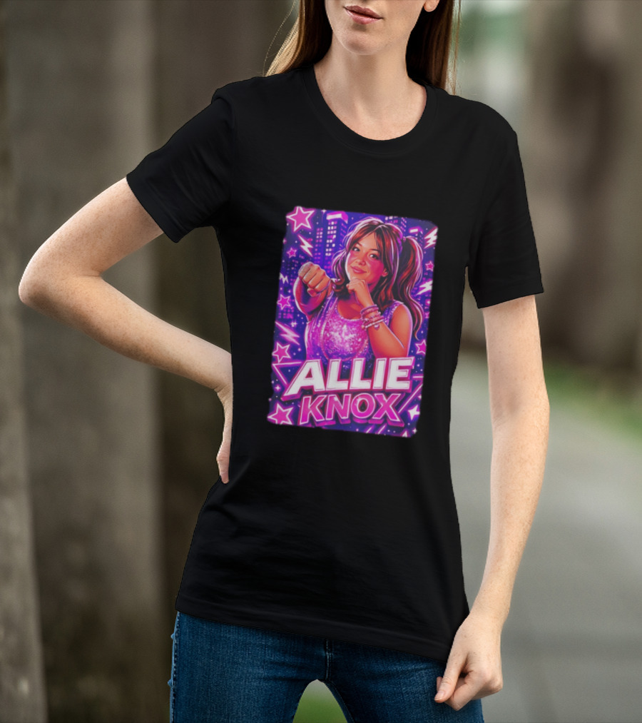 Allie Knox Retro Neon City Lights Style With Stars T-Shirt