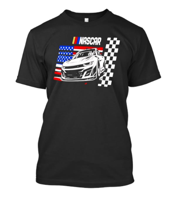 Nascar Race Car American Flag Checkered Flag T-Shirt