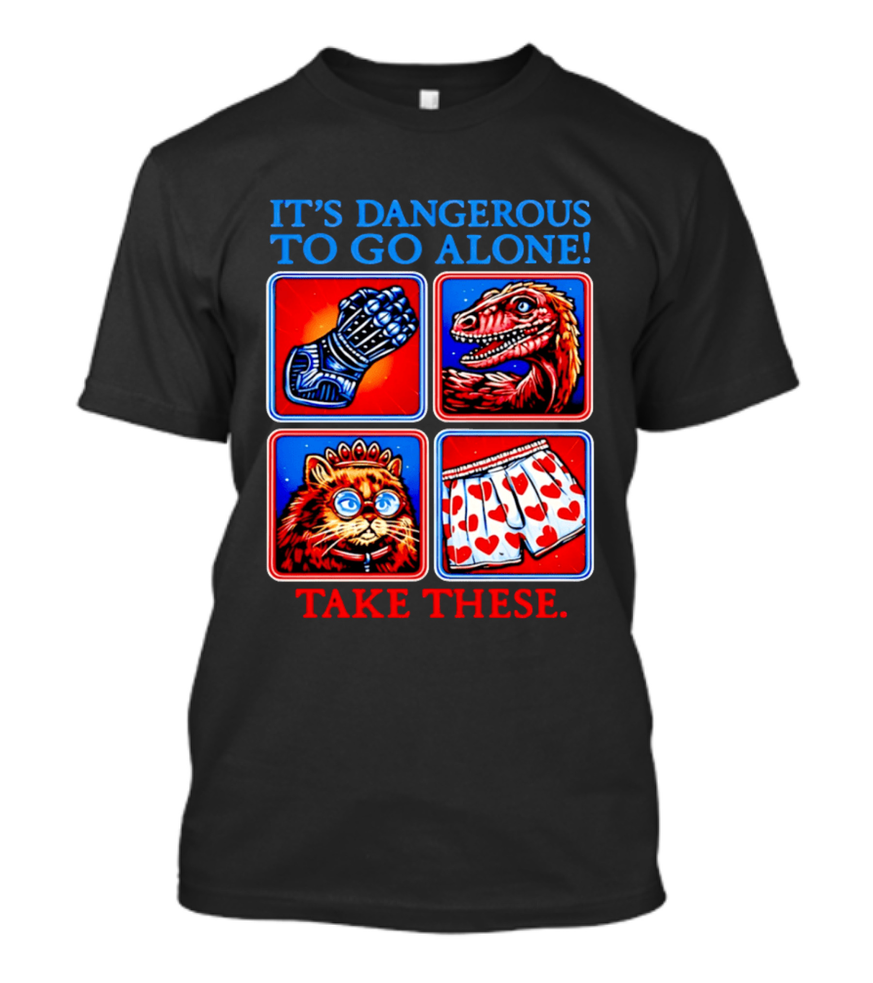 It's Dangerous To Go Alone Take These Gauntlet Raptor Cat Heart Boxers T-Shirt