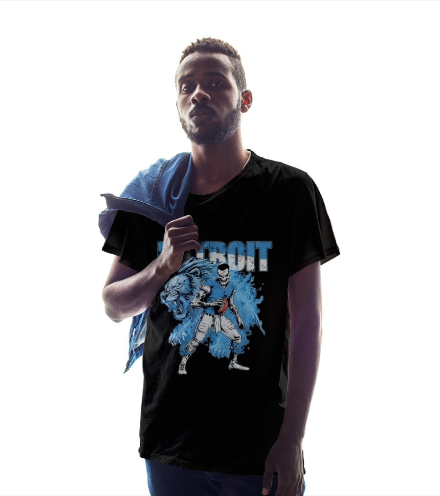 Detroit Lions Zombie Quarterback With Football And Fierce Lion T-Shirt