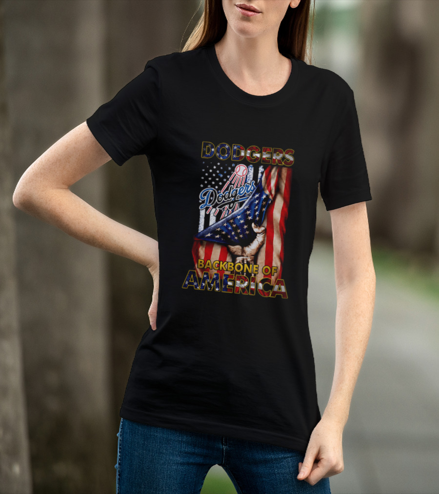 Dodgers Backbone Of America Baseball And Flag T-Shirt