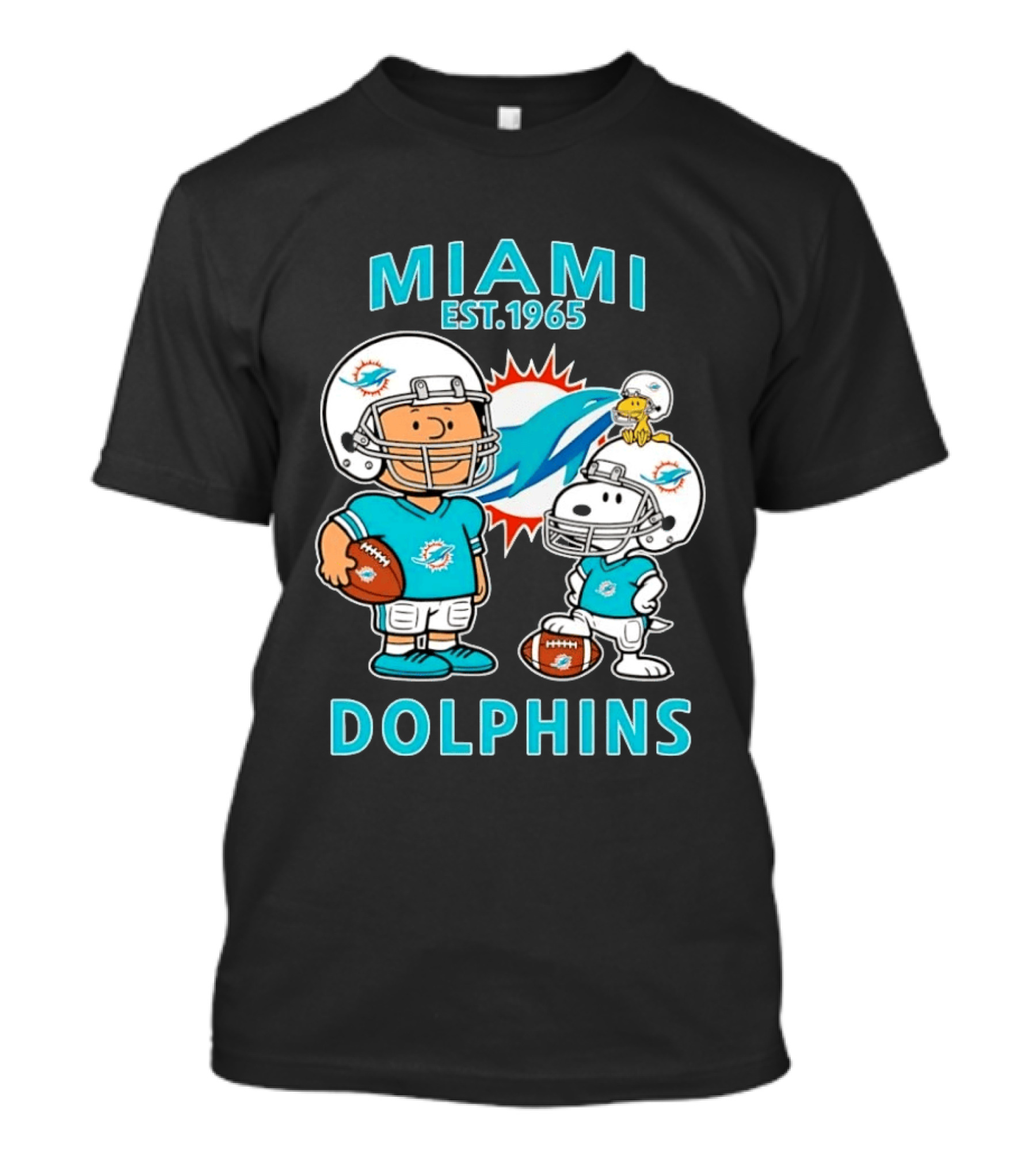 Miami Dolphins Est 1965 Charlie Brown Snoopy Football T-Shirt