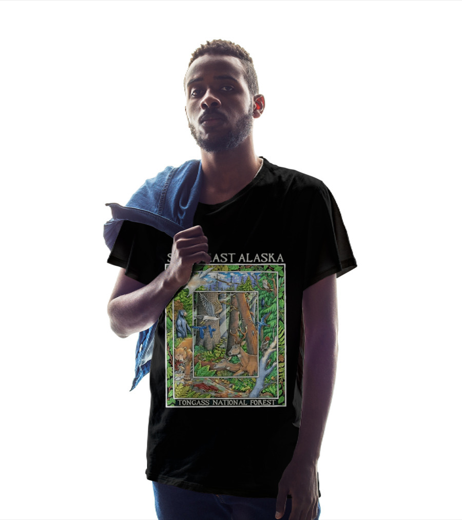 Southeast Alaska Tongass National Forest Wildlife Bear Deer Owl Wolf Bird T-Shirt