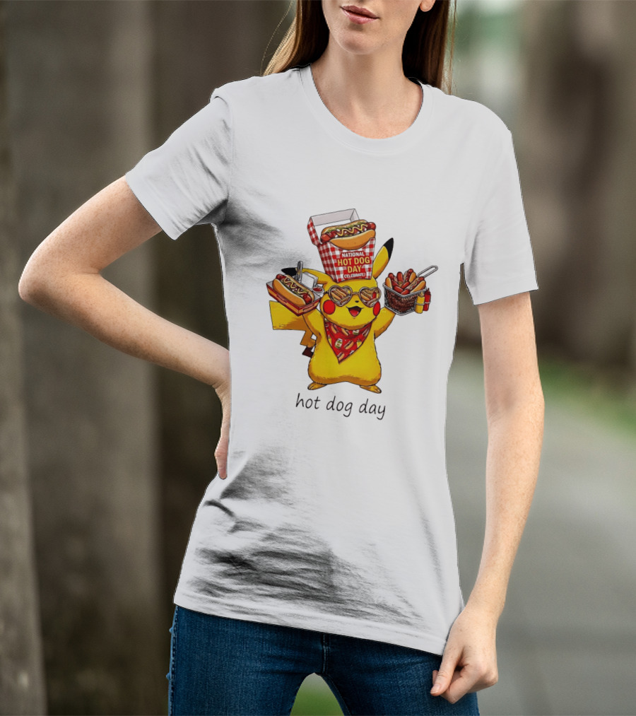 National Hot Dog Day Pikachu Heart Sunglasses Celebrate T-Shirt