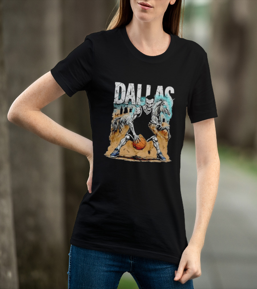 Undead Basketball Player Dribbling Skeleton Horse DALLAS T-Shirt