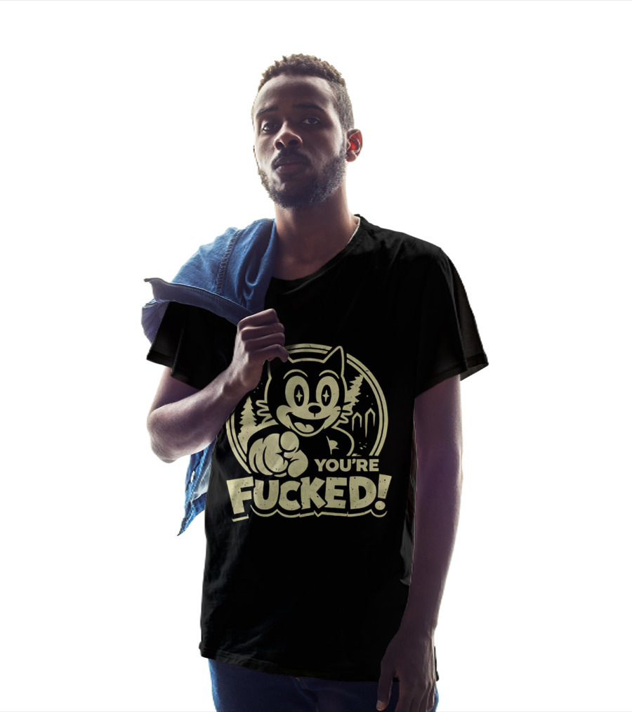 You're Fucked Cat Vintage Cartoon Style Forest Scene T-Shirt