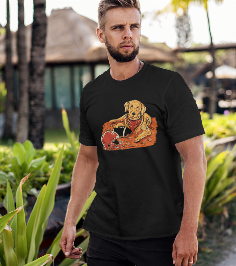 Labrador Retriever Fall Football Scene With Maroon Helmet T-Shirt