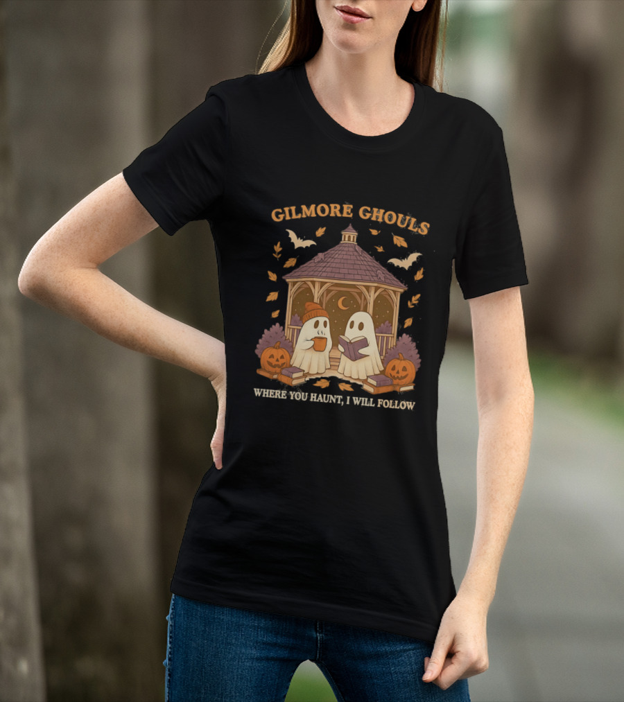 Gilmore Ghouls Where You Haunt I Will Follow Gilmore Girls Halloween Pumpkins Ghosts Cozy Scene T-Shirt