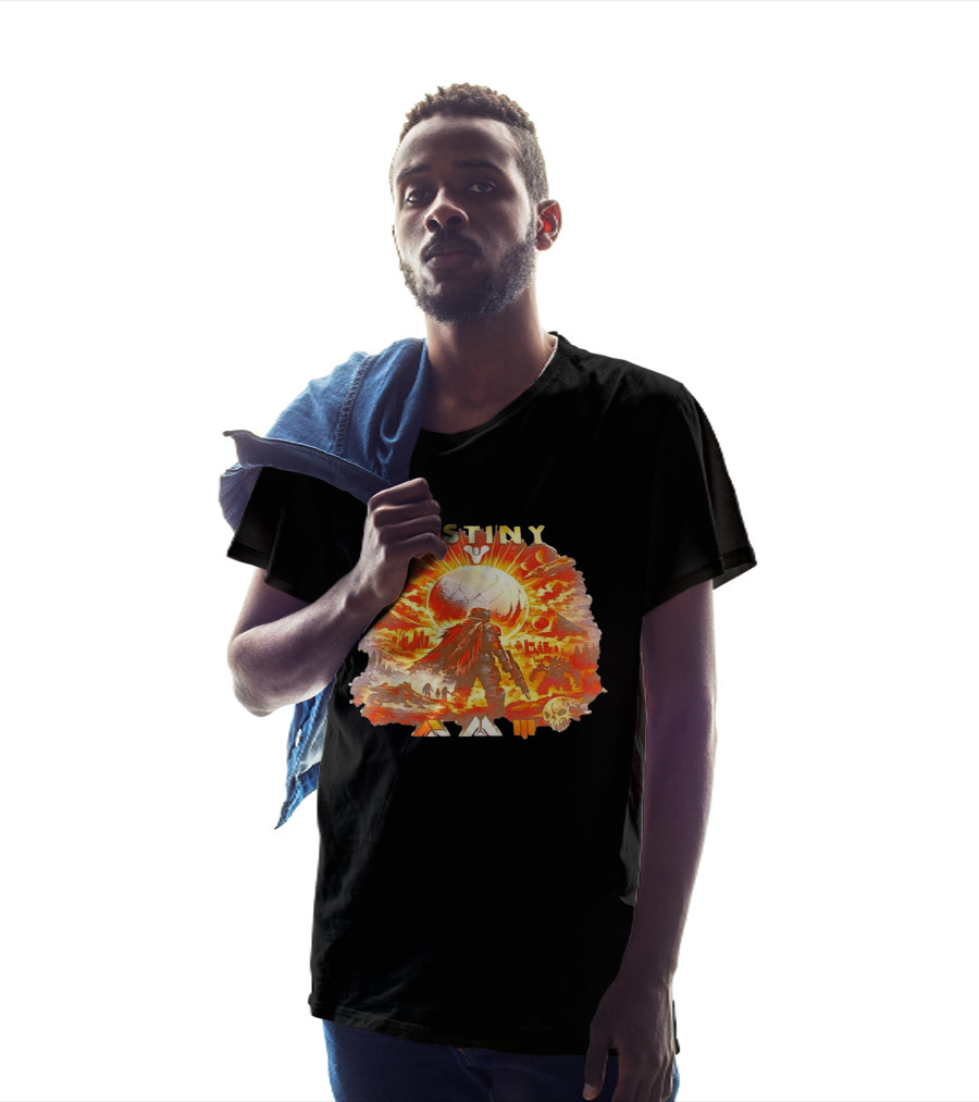 Destiny 3 Guardian Fireteam Solar Battle Scene With Traveler Sky Planet And Skull T-Shirt