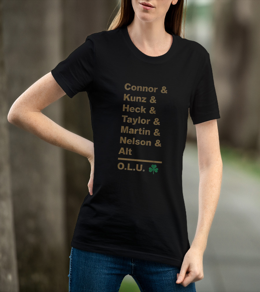 Connor Kunz Heck Taylor Martin Nelson Alt O.L.U. Notre Dame Fighting Irish Shamrock T-Shirt