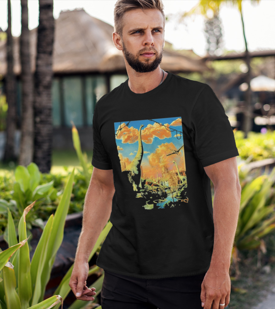 Phish Syracuse NY July 21 2026 St Joseph Health Amphitheatre Dinosaur Cityscape T-Shirt