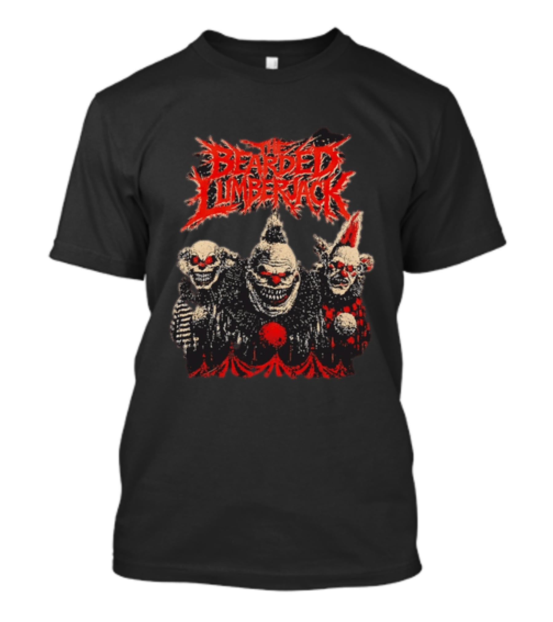 The Bearded Lumberjack Three Killer Clowns Horror Grinning Faces T-Shirt