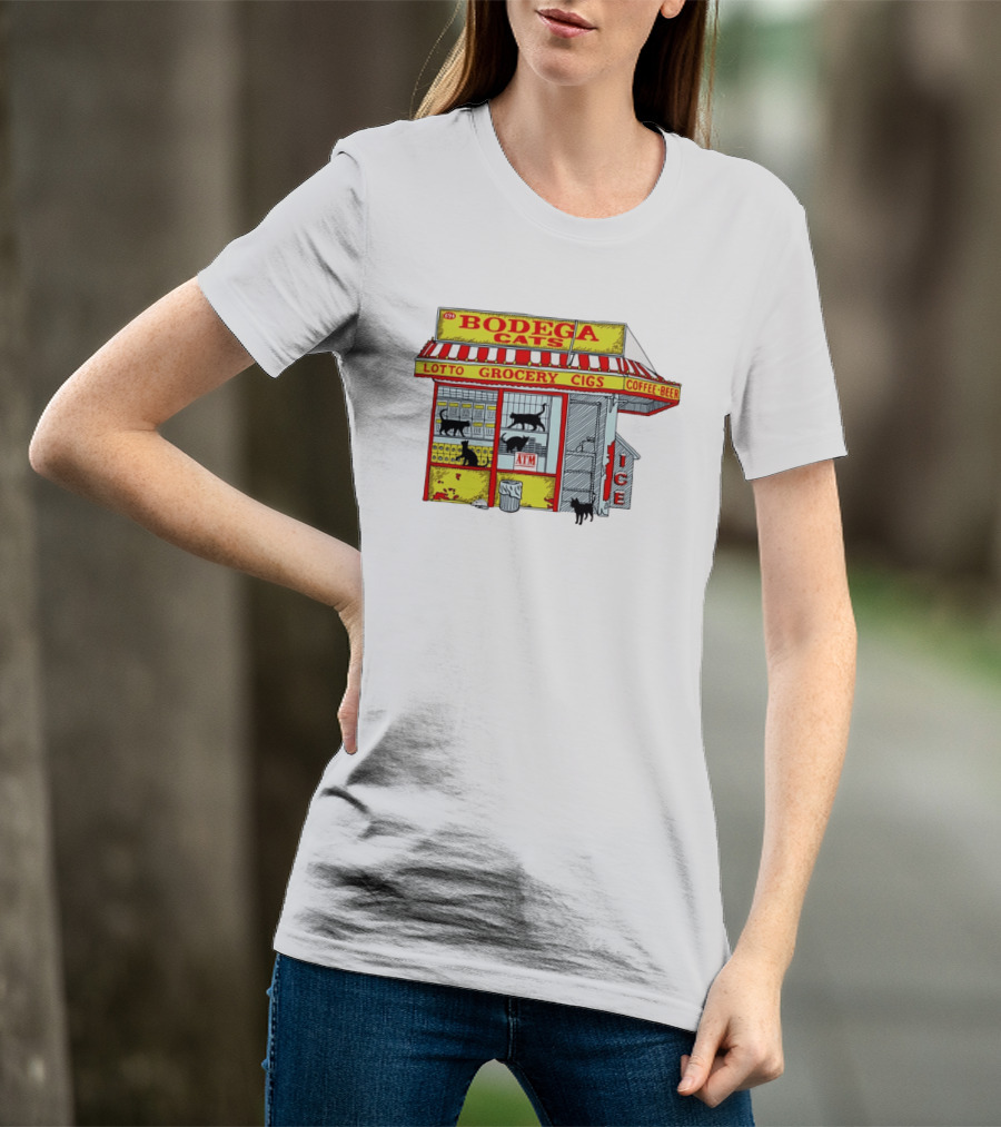 Bodega Cats Grocery Cigs Lotto Coffee Beer Ice ATM T-Shirt