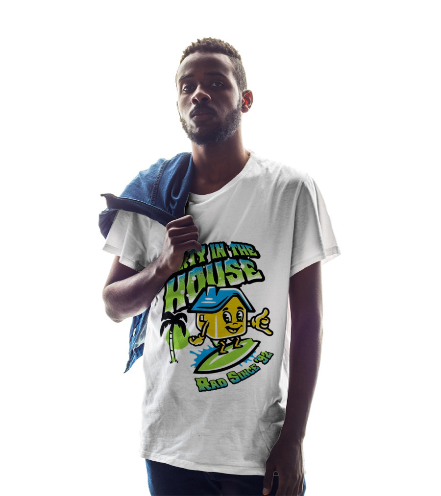 Thrty In The House Rad Since 92 Surfer Cartoon Palm Tree Vibes T-Shirt
