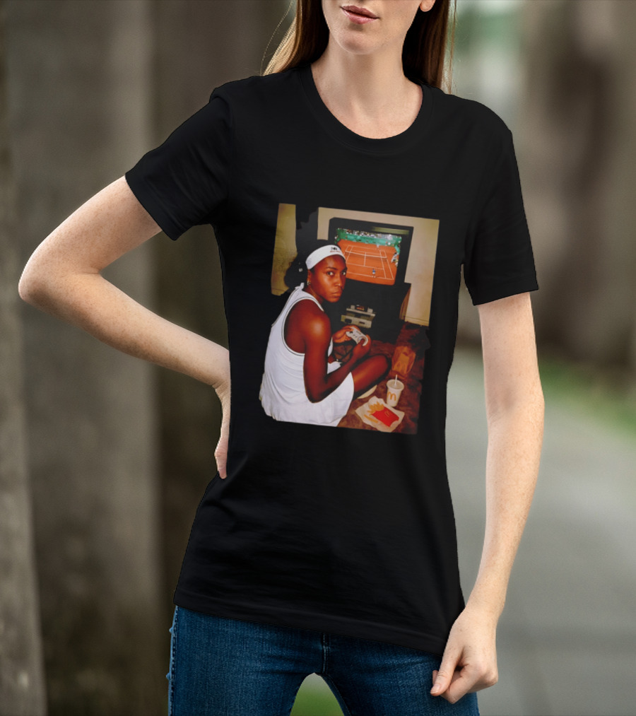 Coco Gauff Playing Retro Tennis Video Game With McDonald's Snacks T-Shirt