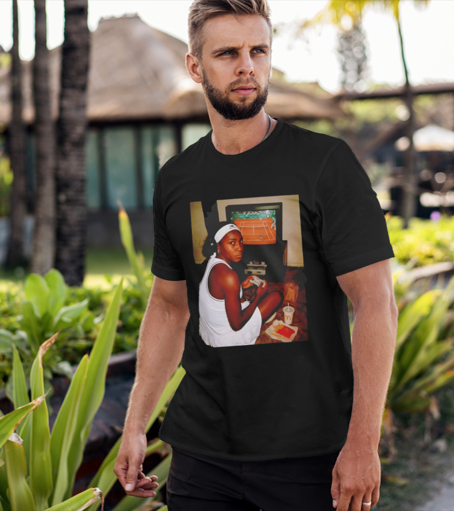 Coco Gauff Playing Retro Tennis Video Game With McDonald's Snacks T-Shirt