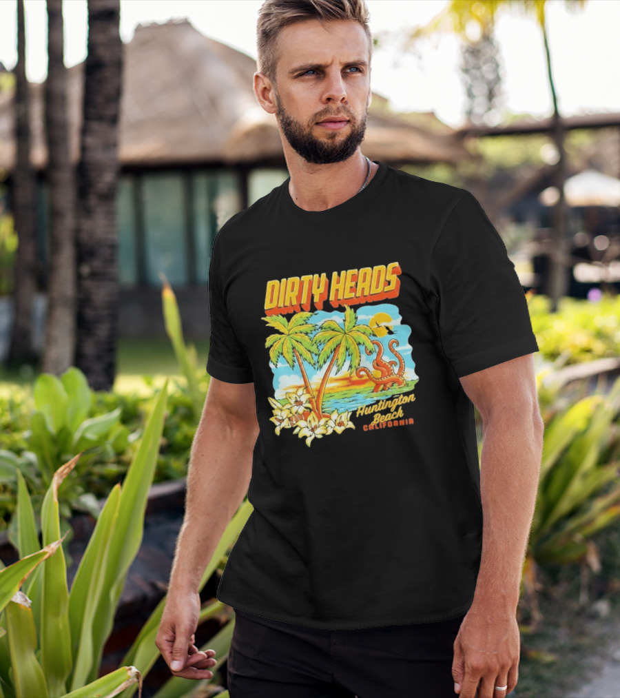Dirty Heads Tropical Beach Palm Trees Ocean Sunset Octopus Huntington Beach California T-Shirt