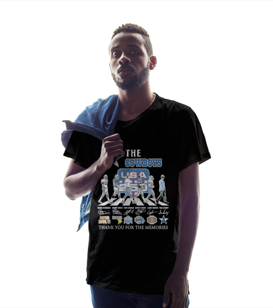 THE COWBOYS Roger Staubach Randy White Troy Aikman Emmitt Smith Larry Brown Thank You For The Memories USA T-Shirt