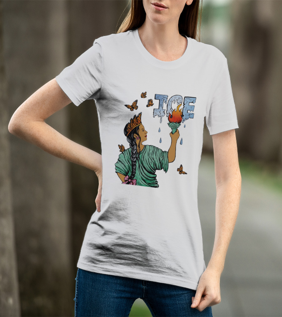 Liberty ICE Melt Activism With Monarch Butterflies And Torch Symbolism T-Shirt