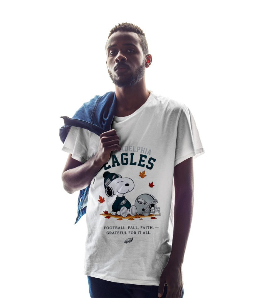 Philadelphia Eagles Snoopy Football Fall Faith Grateful For It All T-Shirt