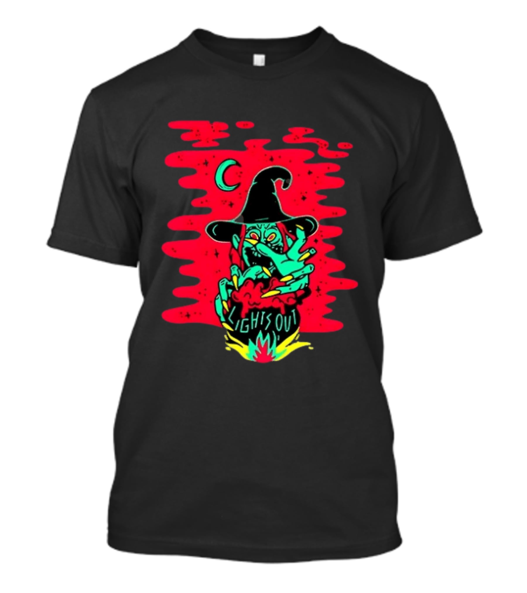 Lights Out Podcast Witch Halloween 2026 Crescent Moon T-Shirt