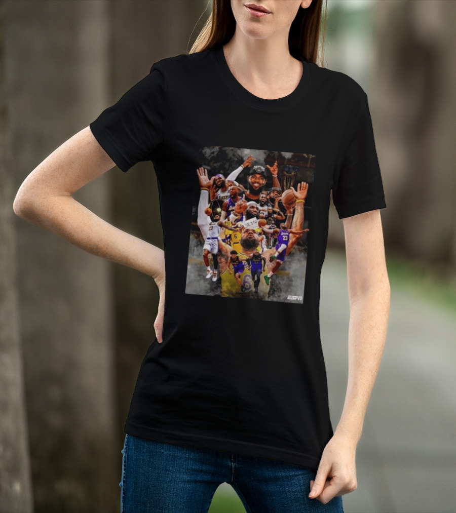 LeBron James Los Angeles Lakers ESPN Championship Highlights And Career Achievements T-Shirt