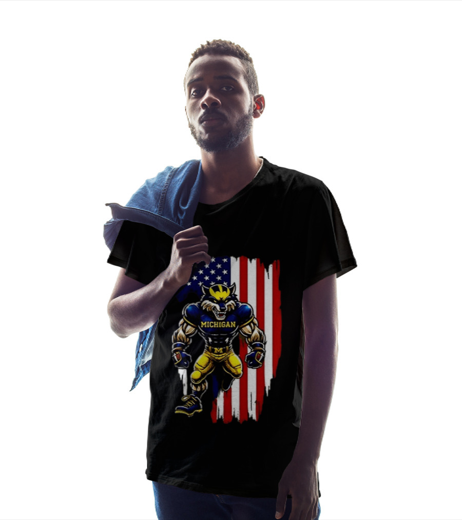 Michigan Wolverines We The People USA Flag Wolverine T-Shirt